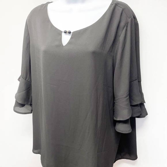 Roz & Ali Ruffle Sleeve Blouse Black NWT Size 2X - Picture 5 of 13